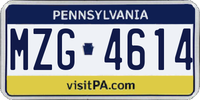 PA license plate MZG4614