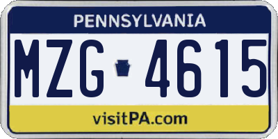 PA license plate MZG4615