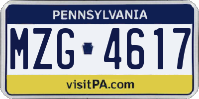 PA license plate MZG4617