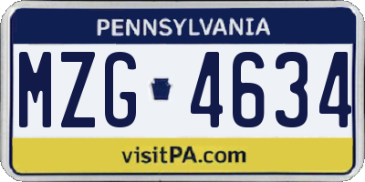 PA license plate MZG4634