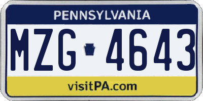 PA license plate MZG4643