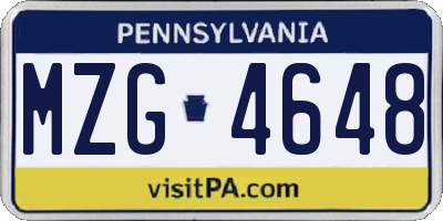 PA license plate MZG4648