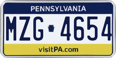 PA license plate MZG4654