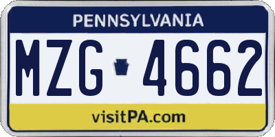 PA license plate MZG4662