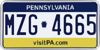 PA license plate MZG4665