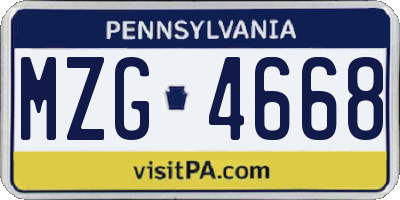 PA license plate MZG4668