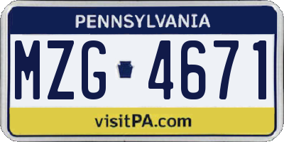 PA license plate MZG4671