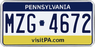 PA license plate MZG4672