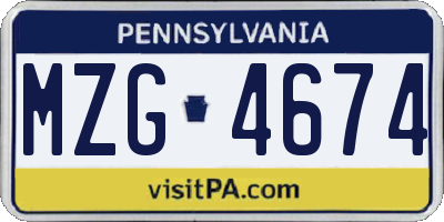 PA license plate MZG4674