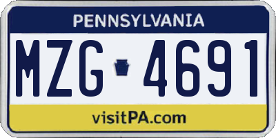 PA license plate MZG4691