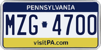 PA license plate MZG4700