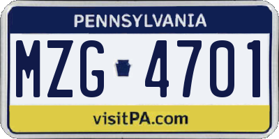 PA license plate MZG4701