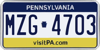 PA license plate MZG4703