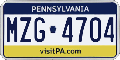 PA license plate MZG4704