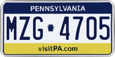 PA license plate MZG4705