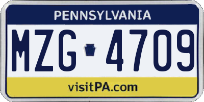 PA license plate MZG4709