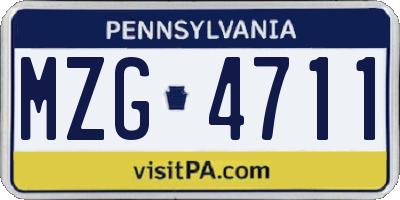 PA license plate MZG4711