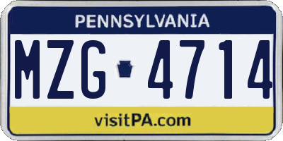PA license plate MZG4714