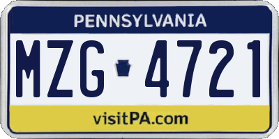 PA license plate MZG4721