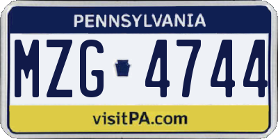 PA license plate MZG4744