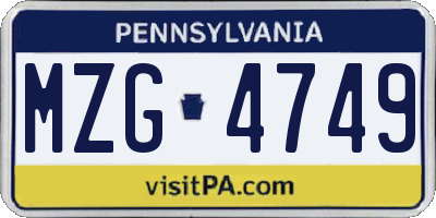 PA license plate MZG4749