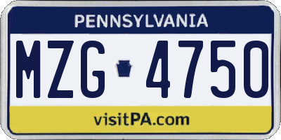 PA license plate MZG4750