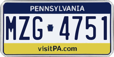 PA license plate MZG4751