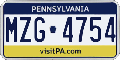 PA license plate MZG4754