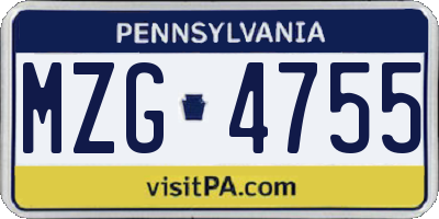 PA license plate MZG4755