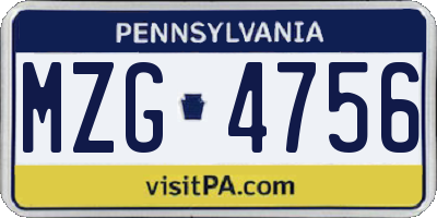 PA license plate MZG4756