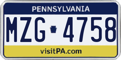 PA license plate MZG4758