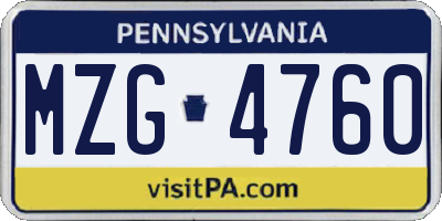 PA license plate MZG4760
