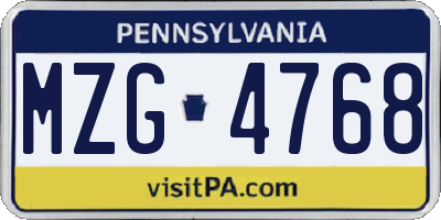 PA license plate MZG4768