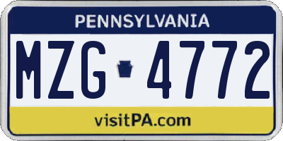 PA license plate MZG4772