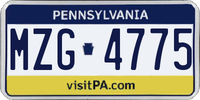 PA license plate MZG4775