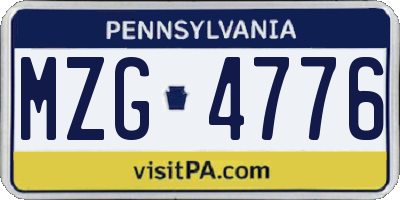 PA license plate MZG4776