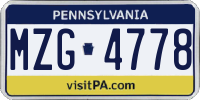 PA license plate MZG4778