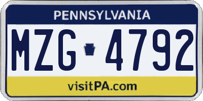 PA license plate MZG4792