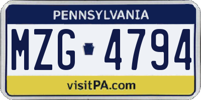 PA license plate MZG4794