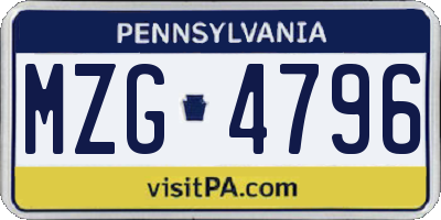 PA license plate MZG4796