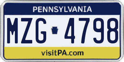 PA license plate MZG4798