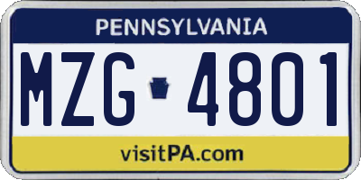 PA license plate MZG4801