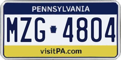 PA license plate MZG4804