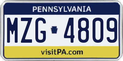 PA license plate MZG4809