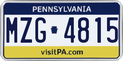 PA license plate MZG4815