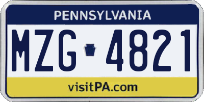 PA license plate MZG4821
