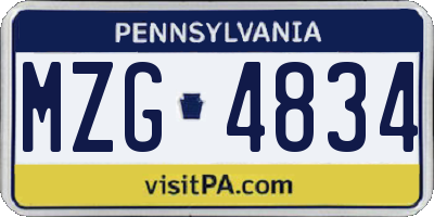 PA license plate MZG4834
