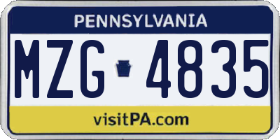 PA license plate MZG4835