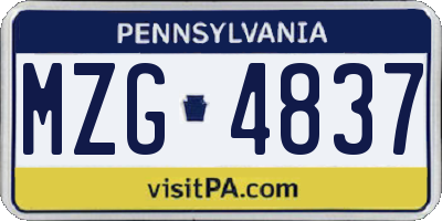PA license plate MZG4837