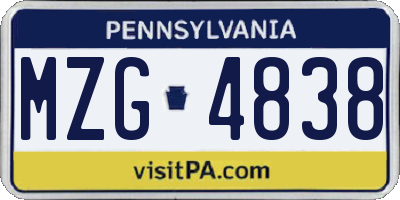 PA license plate MZG4838